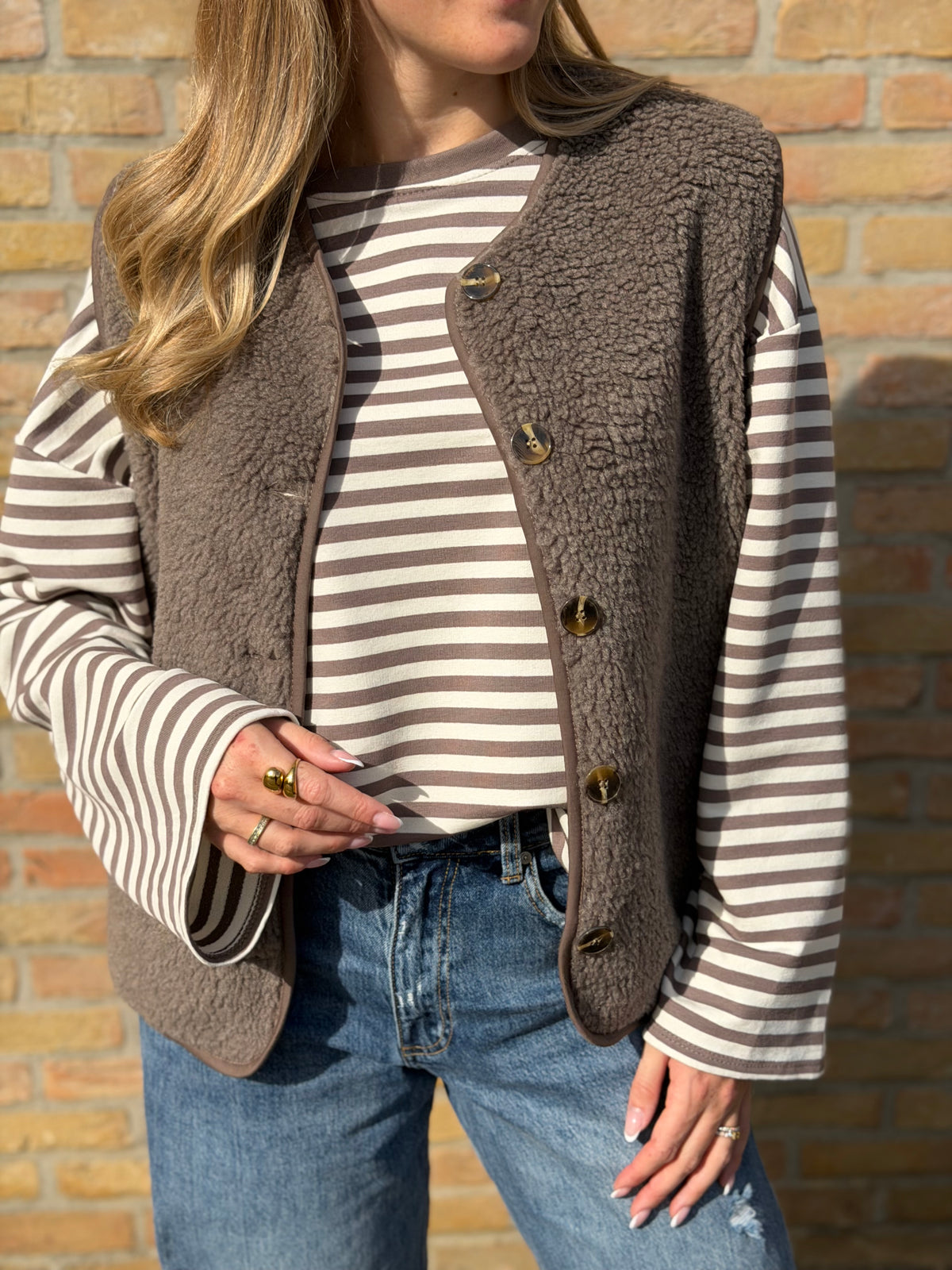 Zoë teddy vest - Grijs / Bordeaux / Kaki