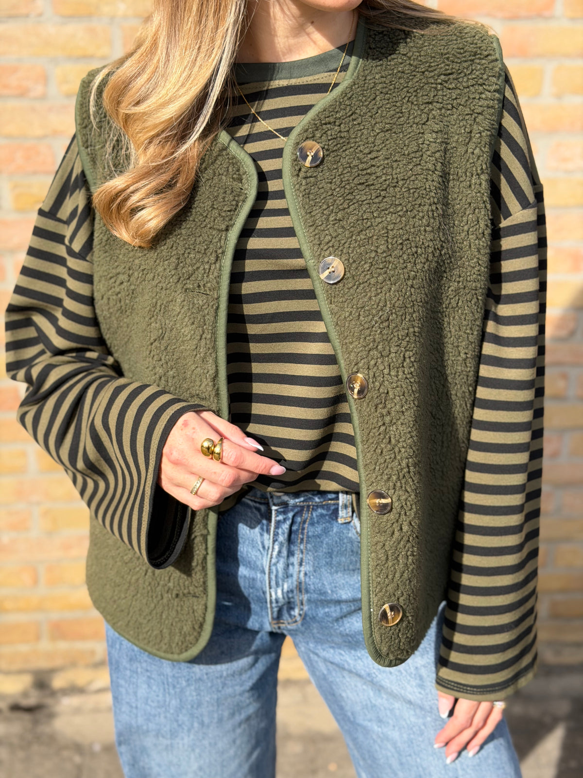 Zoë teddy vest - Grijs / Bordeaux / Kaki