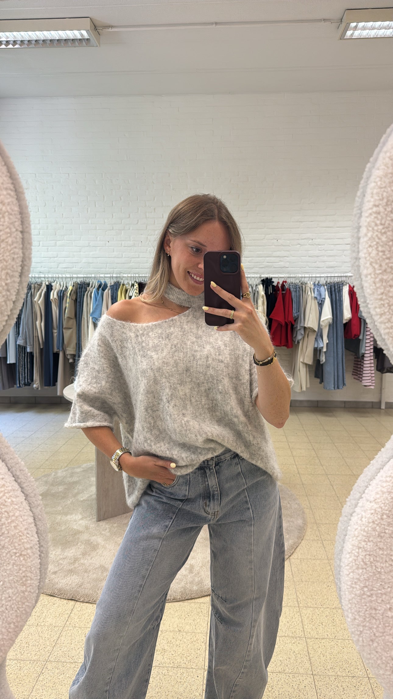 Velora trui - rood/blauw/grijs