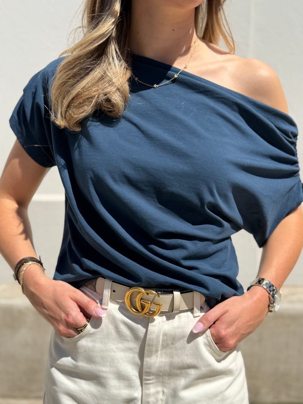 Ava top - Navy / Wit / Geel