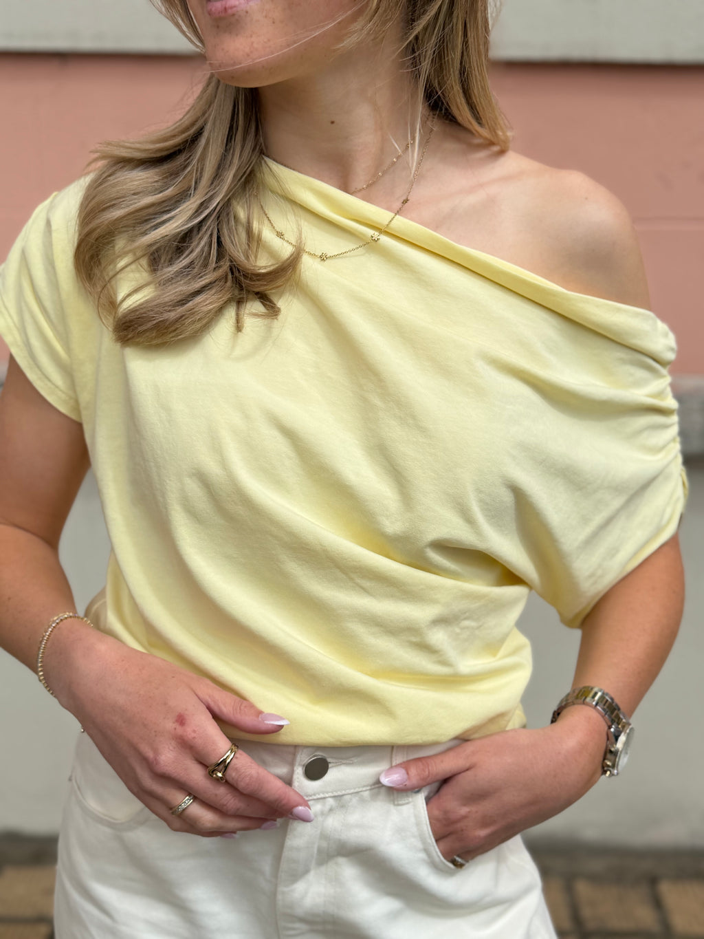 Ava top - Navy / Wit / Geel