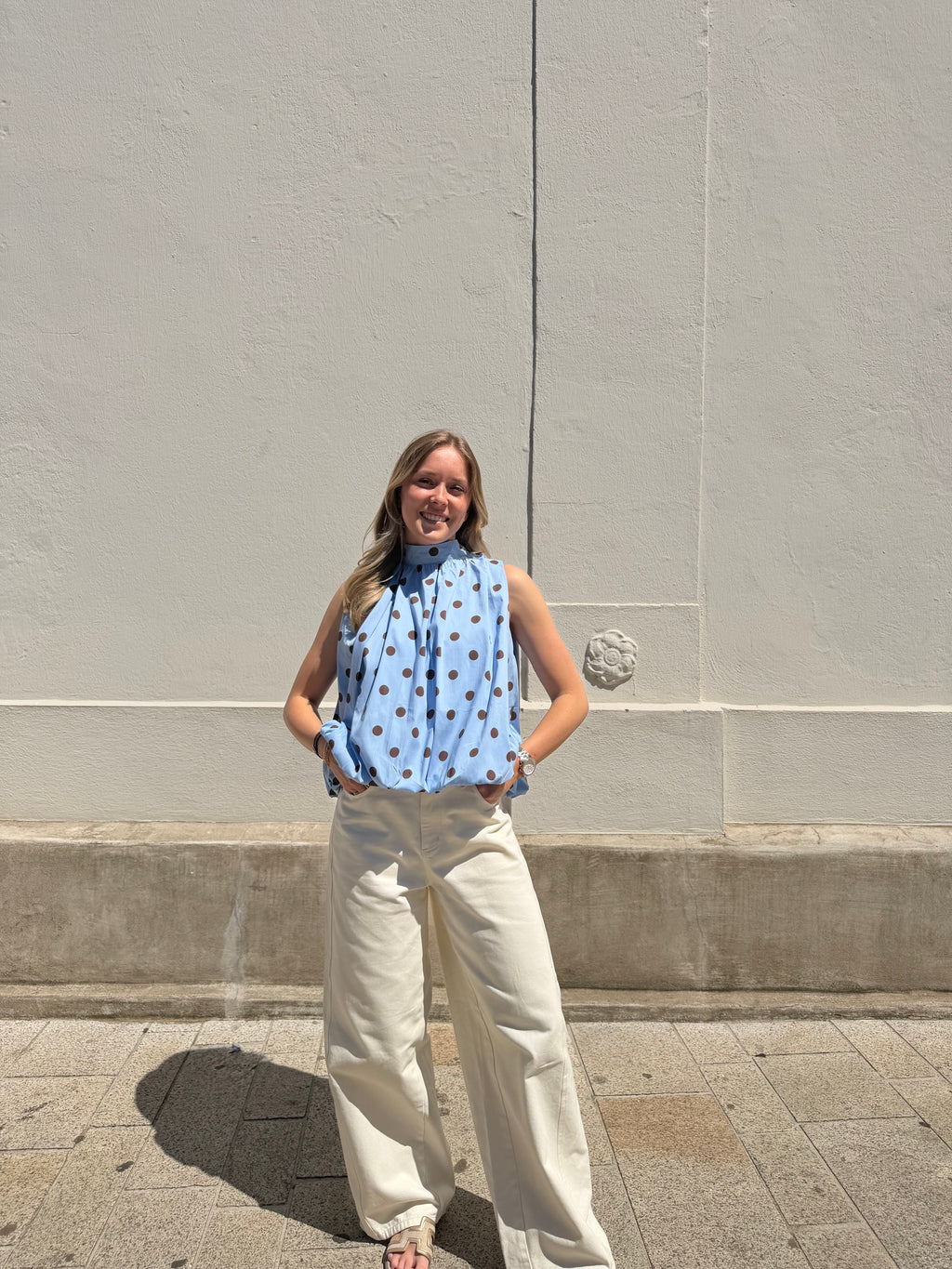 Nola dot top - Roze / Blauw