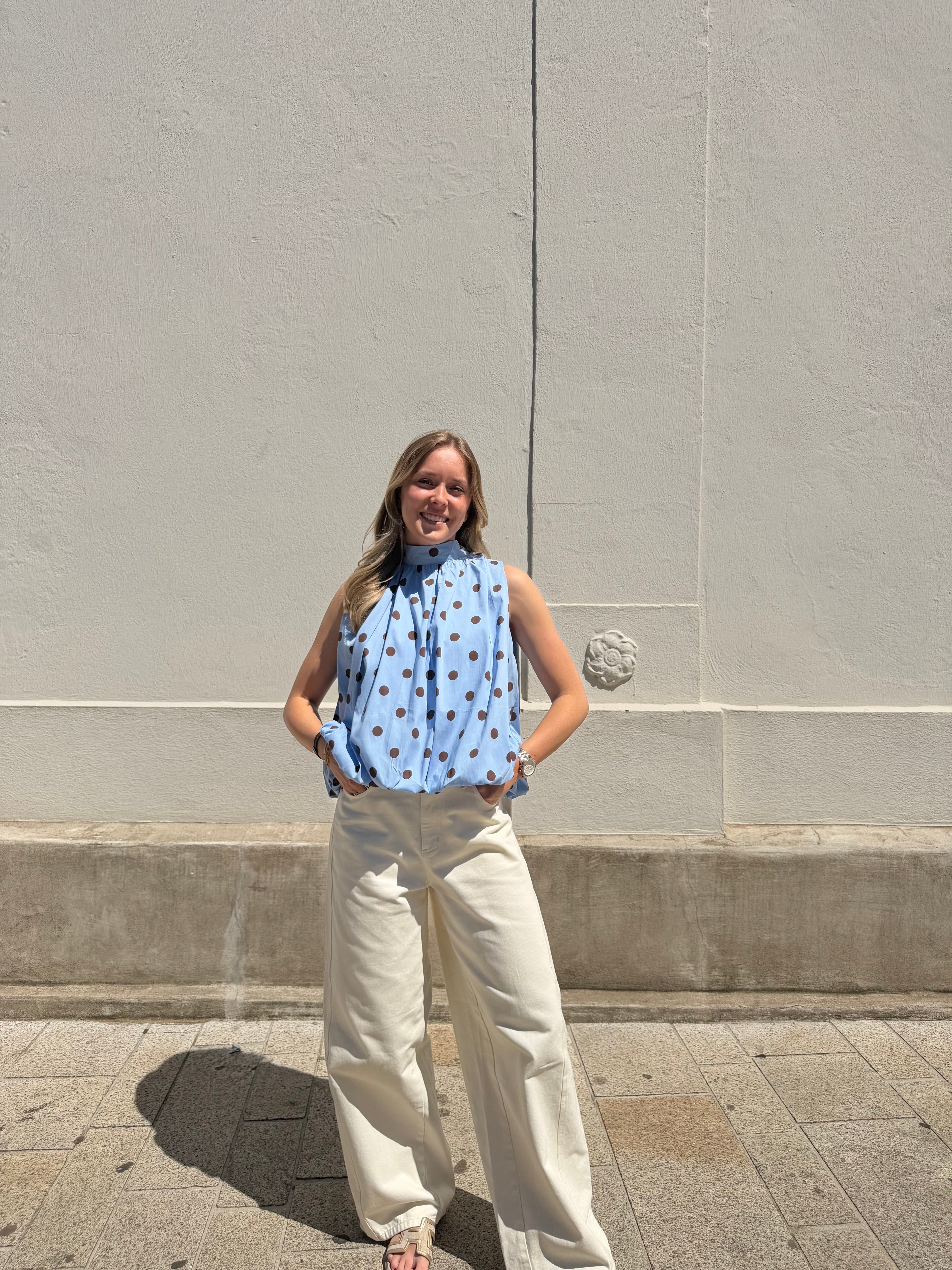 Nola dot top - Roze / Blauw