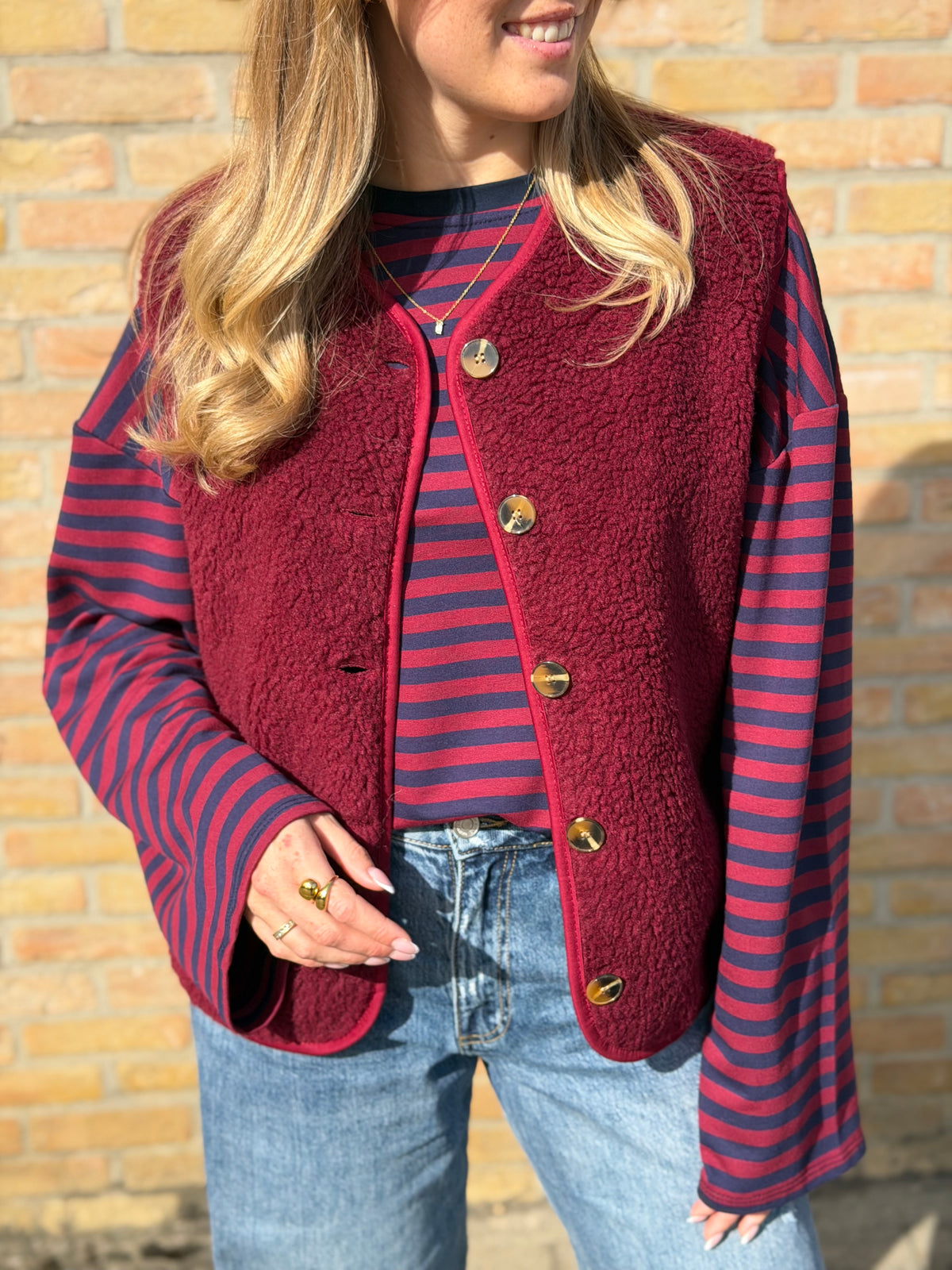 Zoë teddy vest - Grijs / Bordeaux / Kaki