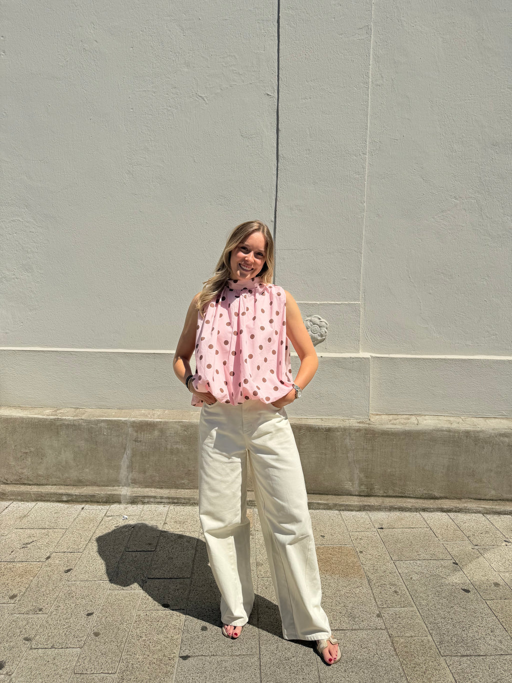 Nola dot top - Roze / Blauw