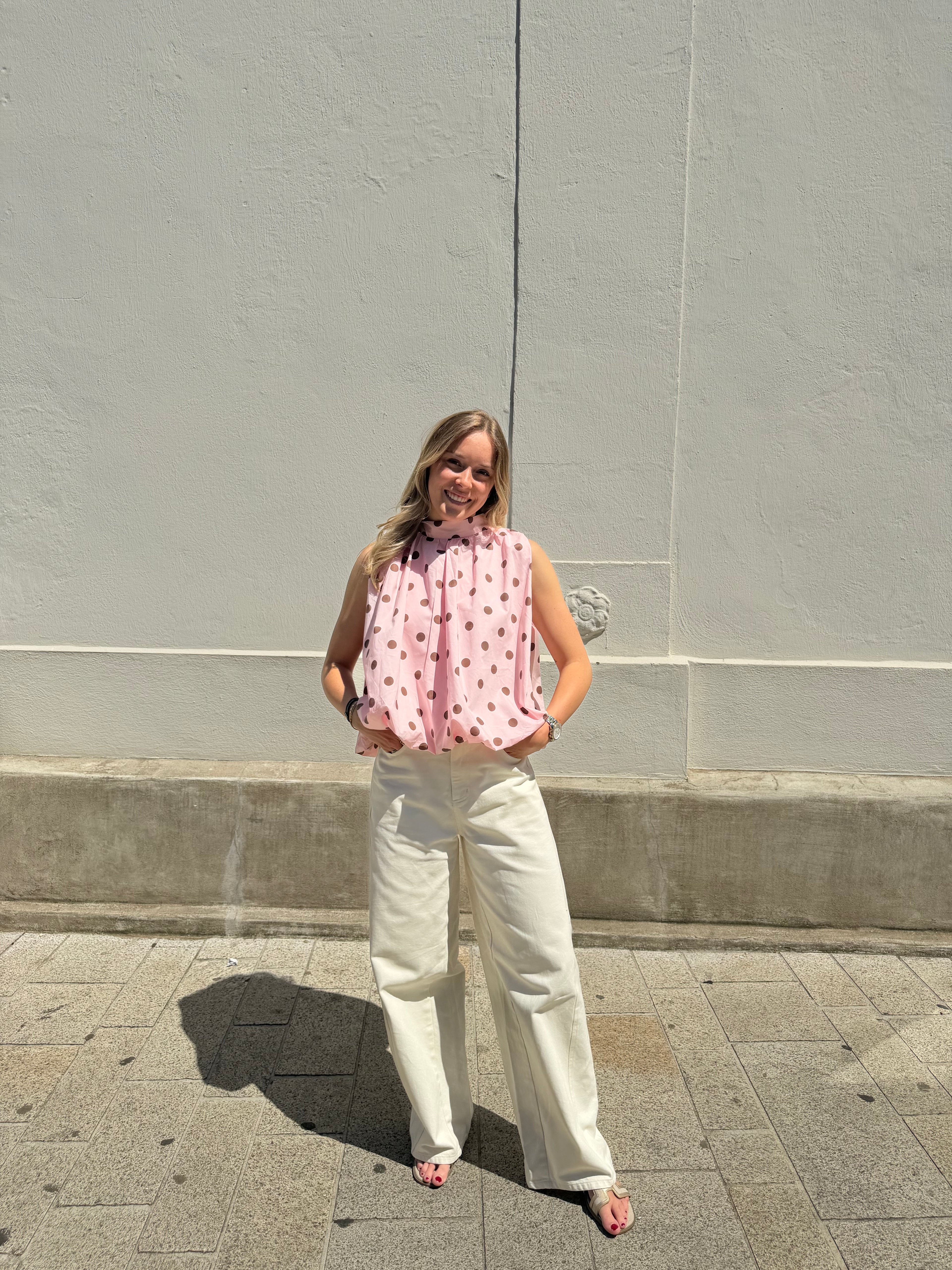 Nola dot top - Roze / Blauw