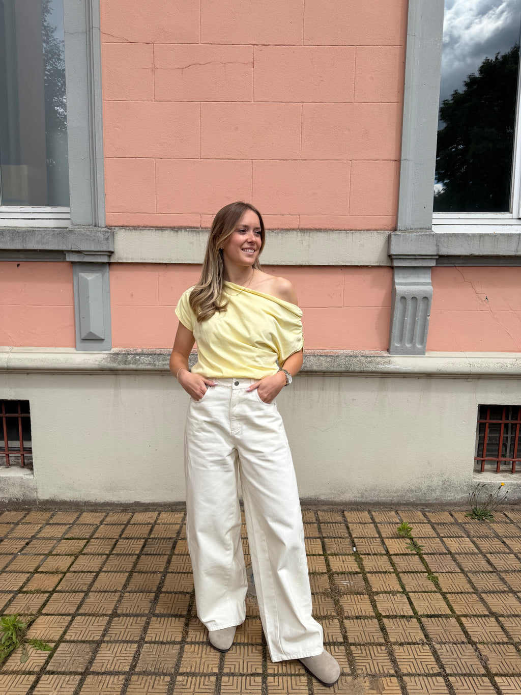 Ava top - Navy / Wit / Geel