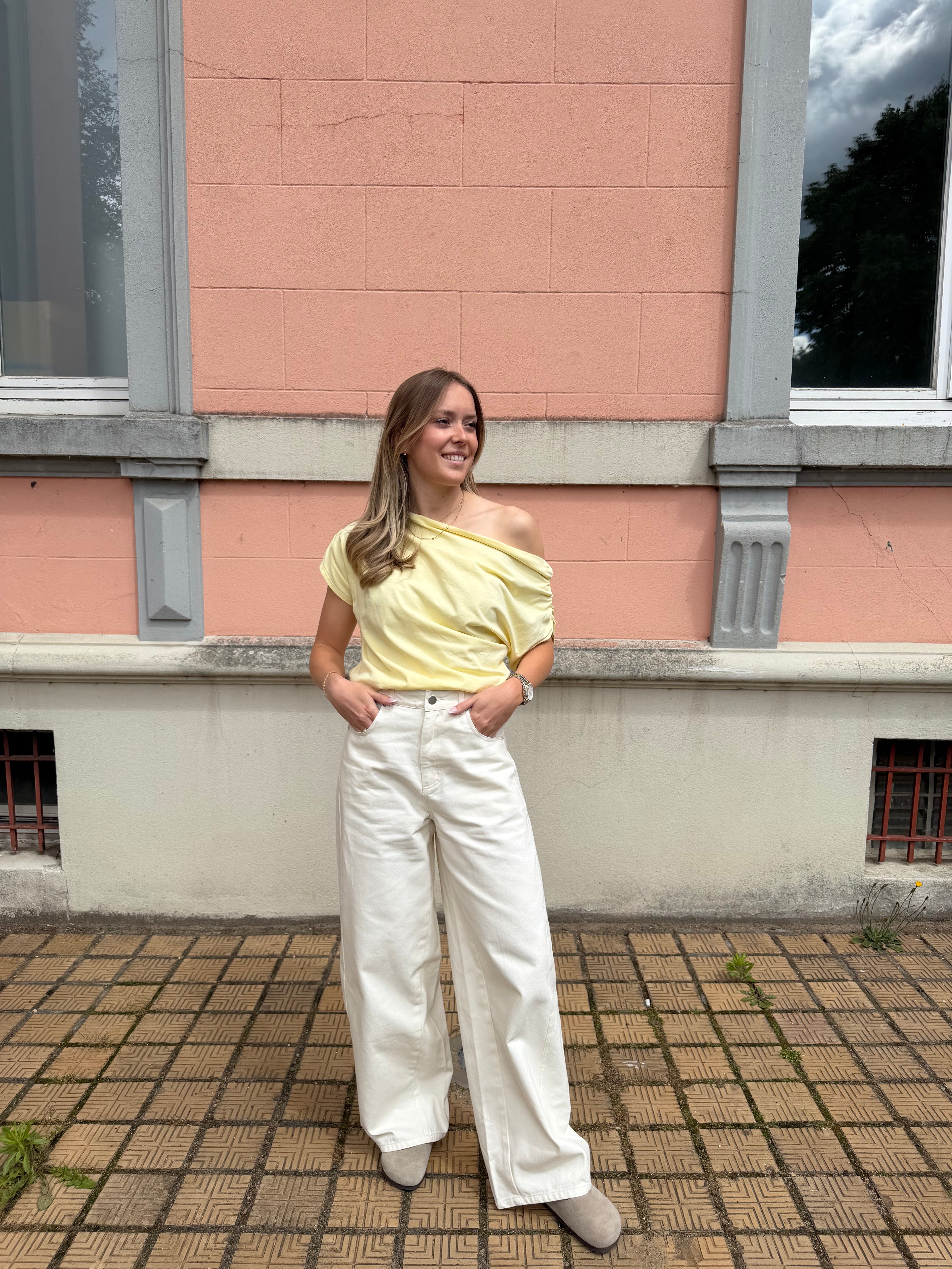 Ava top - Navy / Wit / Geel