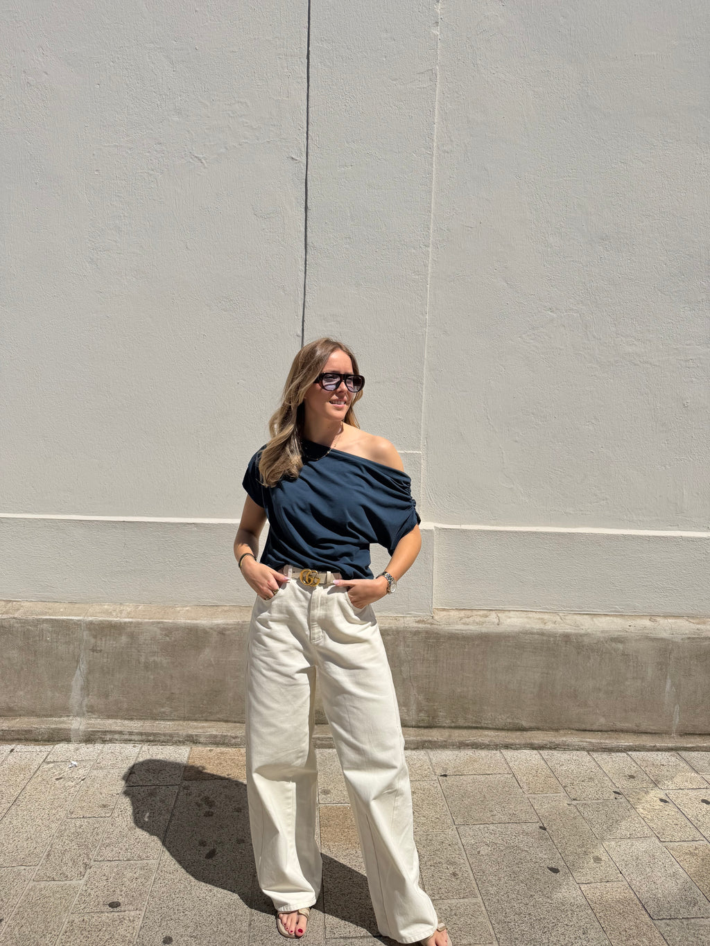 Ava top - Navy / Wit / Geel