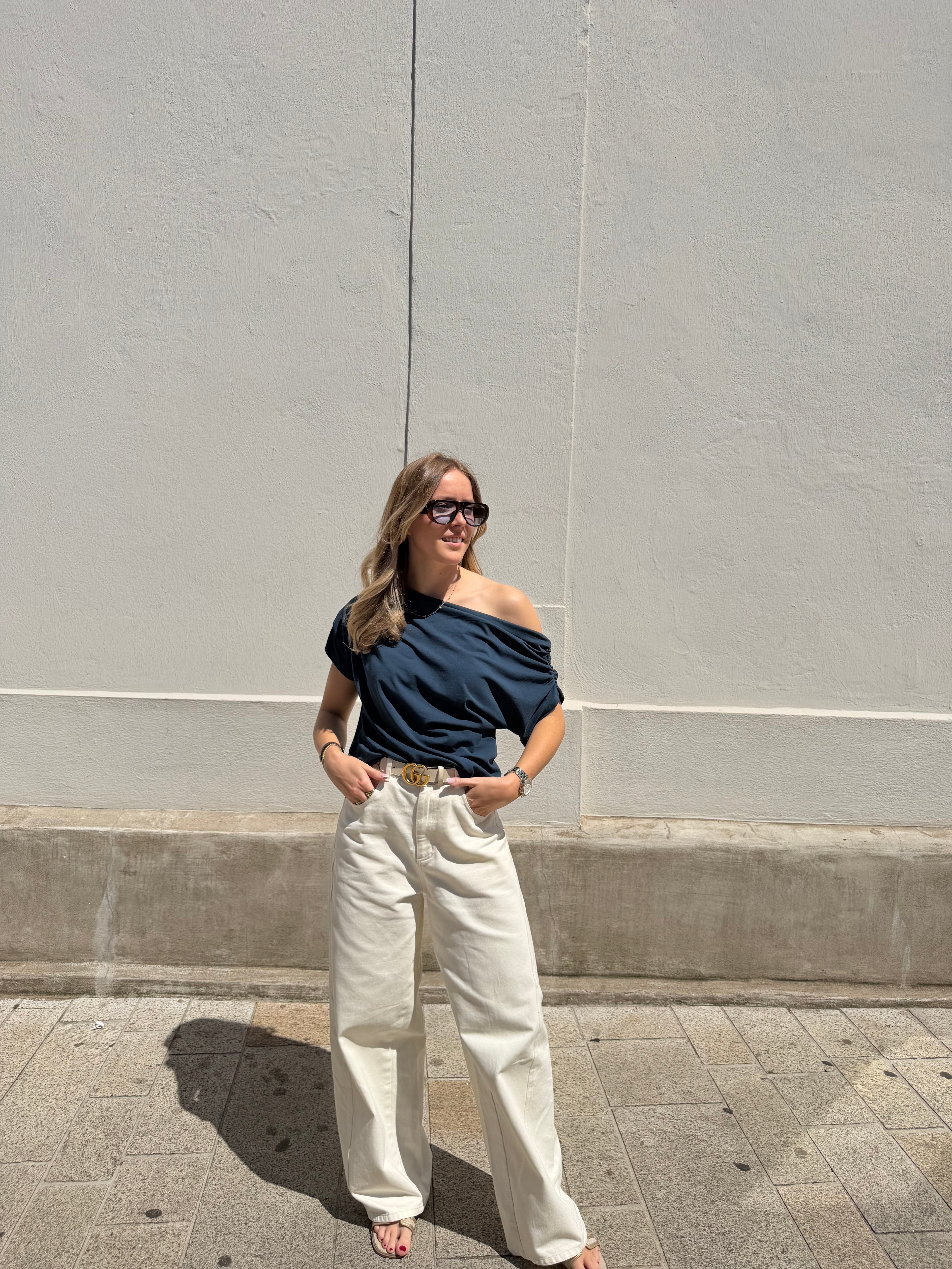 Ava top - Navy / Wit / Geel