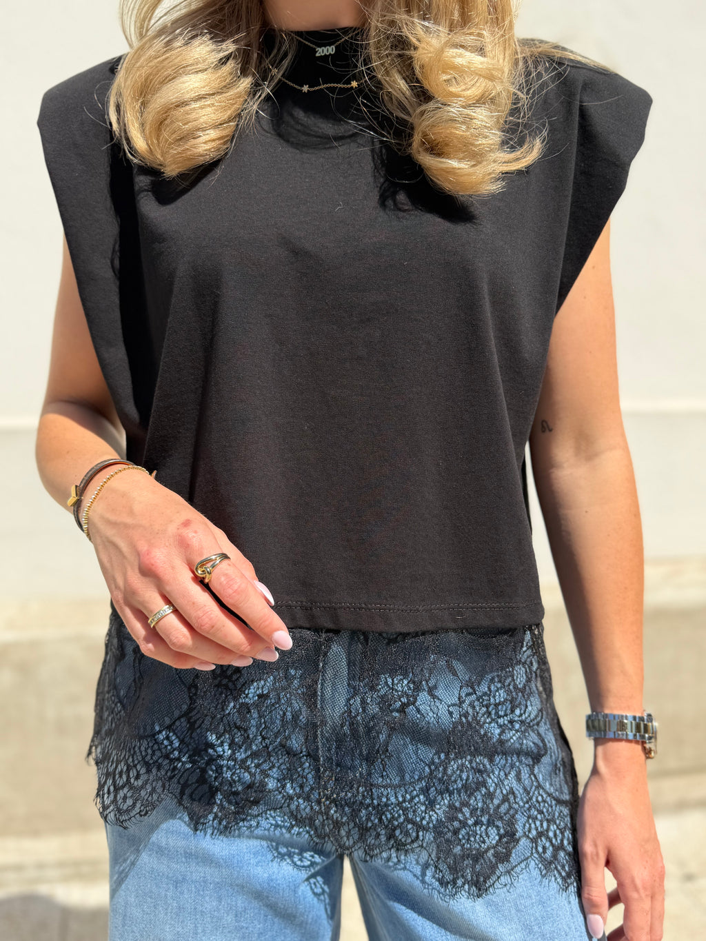 Zoë lace top - Wit / Zwart